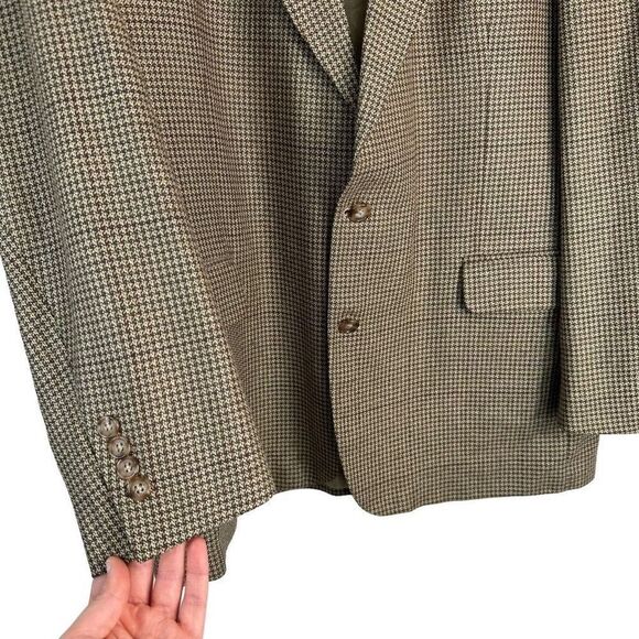 Oscar de la Renta Wool Houndstooth Blazer Mens 44L Tan Brown Preppy Career - Picture 3 of 11